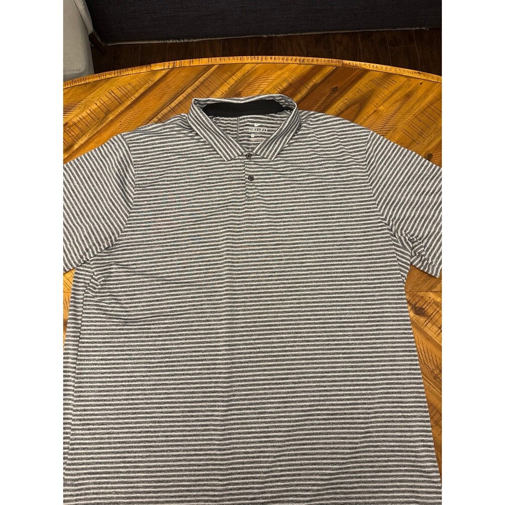 Nike Tiger Woods Dri-FIT Golf Polo Shirt Mens XXL Gray White Striped Performance - Picture 3 of 12
